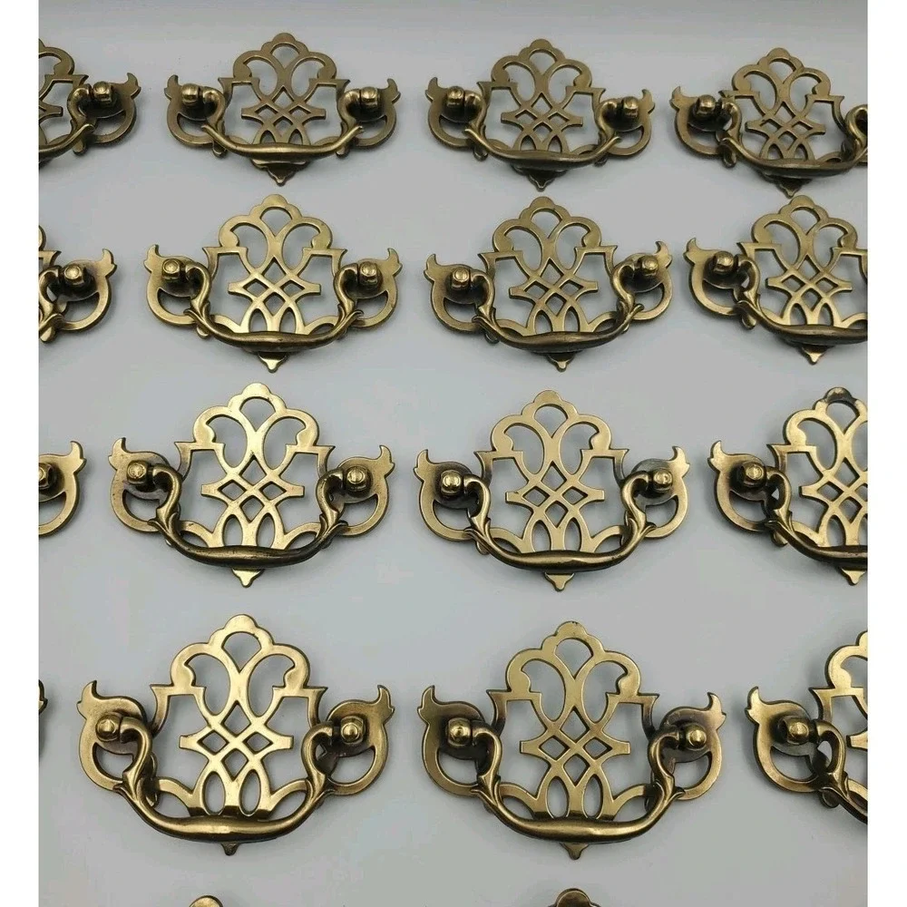 Vtg Keeler Brass K1522 Chippendale Batwing Openwork Drop Bail Drawer Pull 28 Pcs